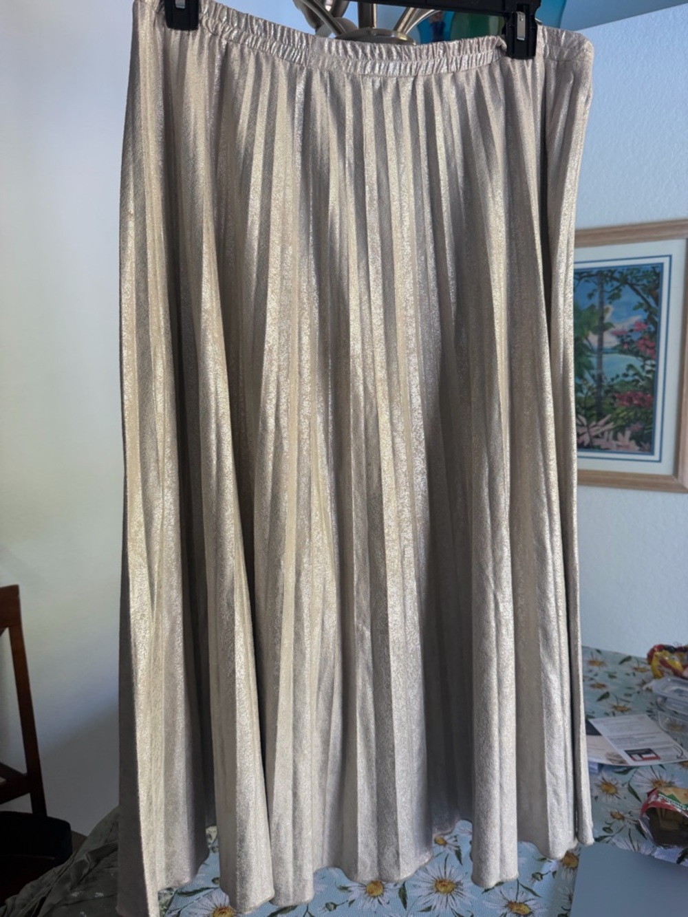Silver Metallic Pleated A-Line Skirt